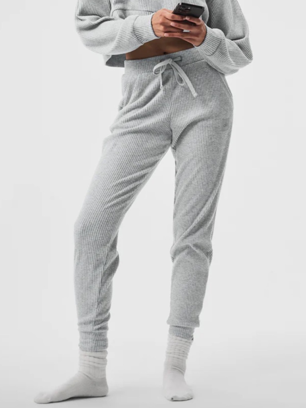 ALO Muse Yoga Heather Grey Ribbed Jogger Sweatpants